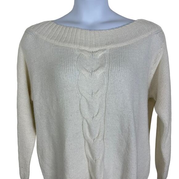 Lane Bryant Sweater Boat Neck Cable Knit Front Size 14/16 Ivory - Picture 2 of 7